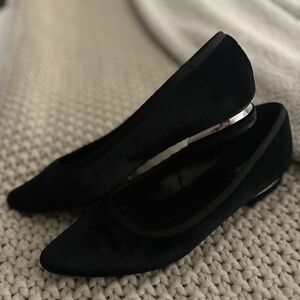 Black Velvet Silver Heel Flats